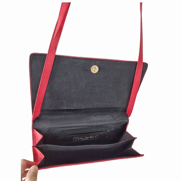 CORA JACOBS Vintage 90s Red Shoulder Bag Reed Snakeskin Purse Designer Handbag - Picture 5 of 15